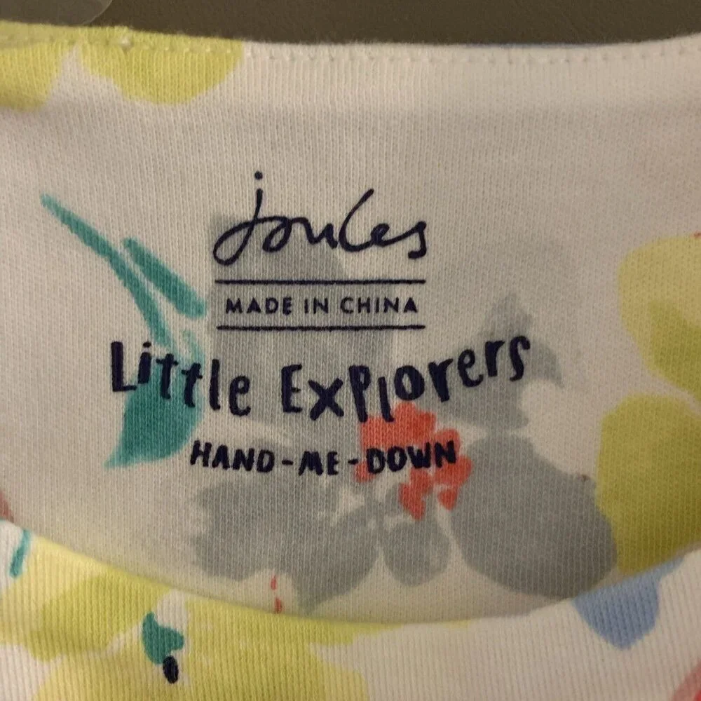 Joules Short Sleeve Knit Dress Floral White Colorful Preppy Girls 9-12 Months - Picture 2 of 13